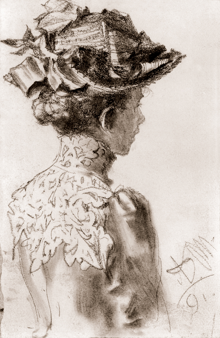  Adolpyh Von Menzel —— 戴帽子年轻女人的背影